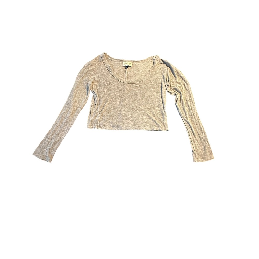 UniversalThread Womens XL Gray Ribbed Knit Long Sleeve Scoop Neck Crop Top Shirt